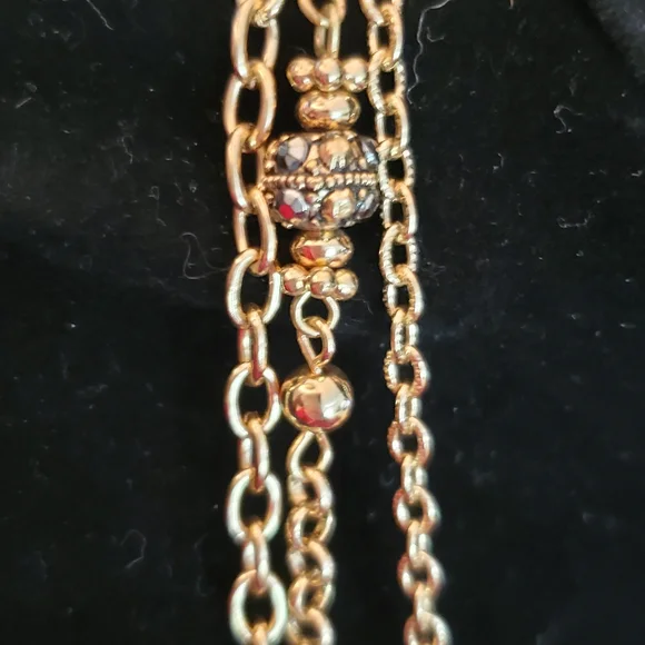 Vintage Gold & Red Teardrop Marquisite Pendant on Multi-Chain Necklace Set - Picture 11 of 15